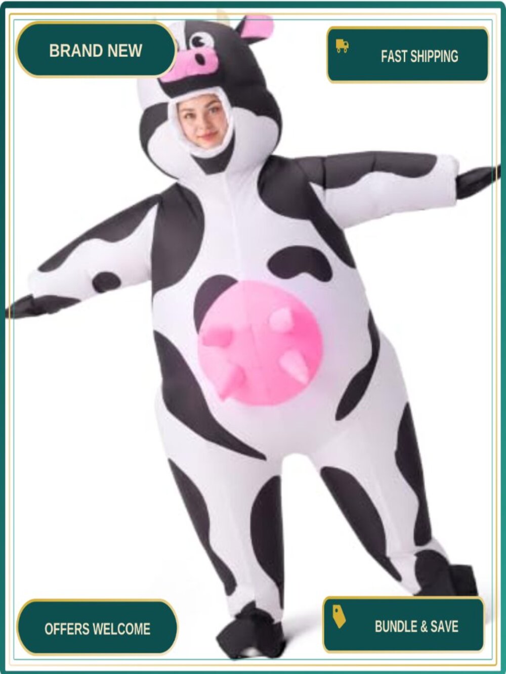 Adult Inflatable Cow Costume Blow Up Suit Halloween Party